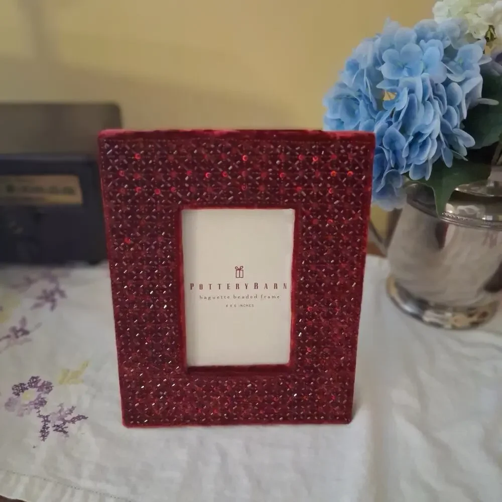 Pottery Barn New in box baguette beaded picture frame 4x6 currant red